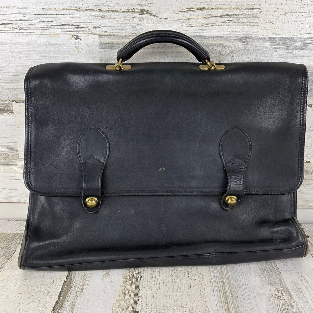Schlesinger mens vintage black leather briefcase computer messenger bag
